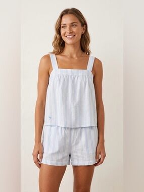 Calypso St Barth Striped Blue 100% Cotton Sleepwear Top and Shorts Large